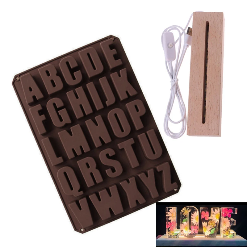 Алфавитом эпоксидная смола форма с светодиодный светильник экрана база