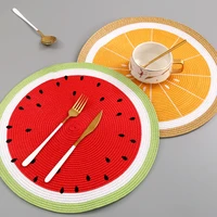 pp woven round placemat cartoon fruit dining table plate mat bowl watermelon lemon drink coasters kitchen accessories home decor