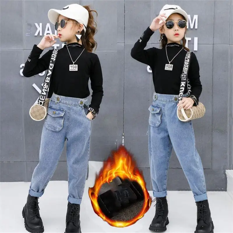 Новинка Осень зима 2020 модные бархатные джинсовые брюки для девочек подростков