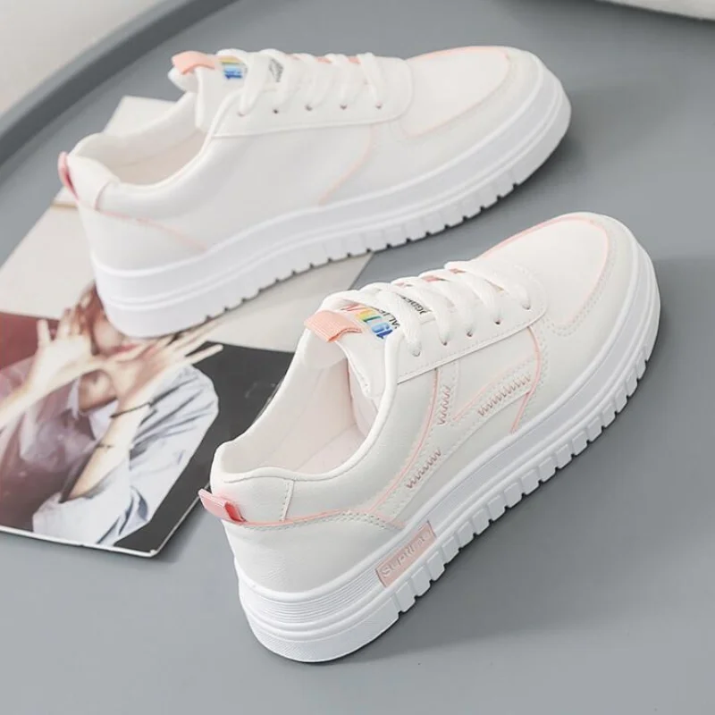 

New 2021 Fashion White Women Fashion Casual Shoes Students Breathable Flat Sneakers Woman Vulcanize Running Platform Lace Shoes