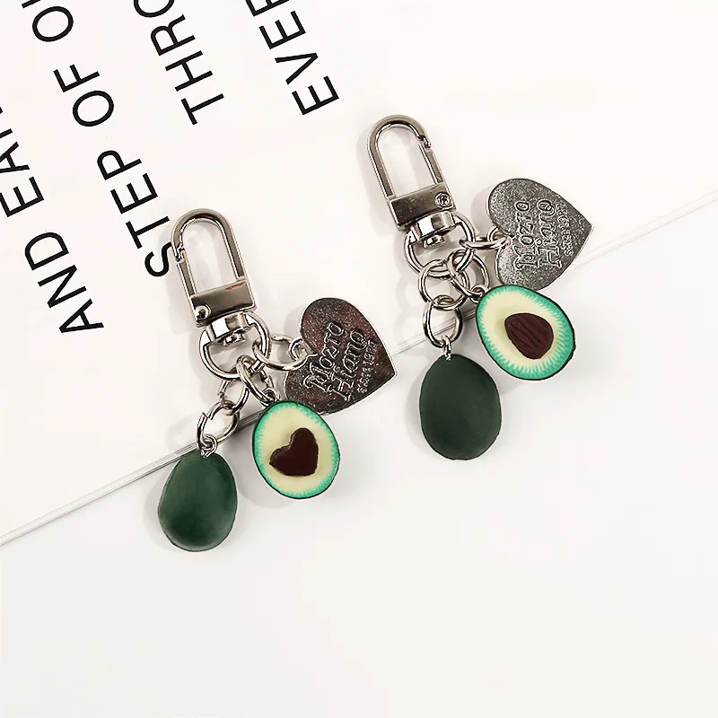 

2020 Simulation Fruit Avocado Heart-shaped Headphone cover keychain car Fashion keyring Jewelry Gift For Women