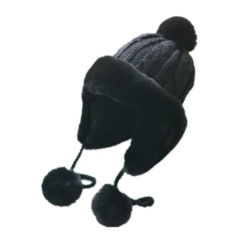 

Ushanka Women's Autumn And Winter Plus Velvet Thick Wind-Resistant Cold Earmuff Knitted Hat Cute Furry Ball Outdoor Warm Wool Ca