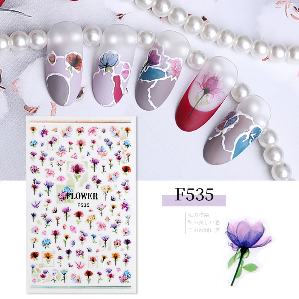 

Nail Stickers Set Mixed Floral Geometric Nail Art Water Transfer Decals Sliders Flower Leaves Manicures Decoration