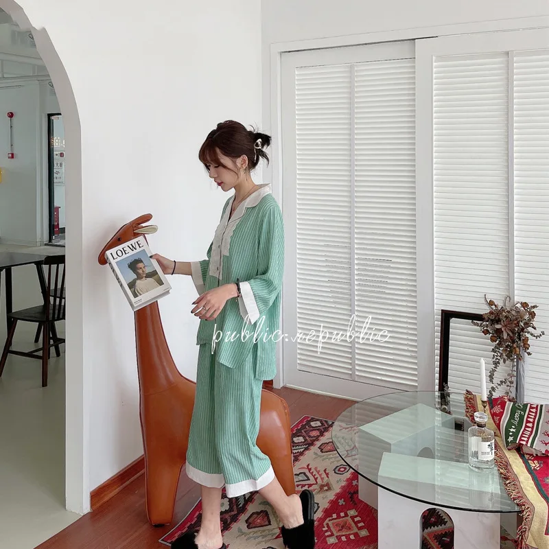 2021 New Spring Summer Korean 3/4 Sleeve Lace Sexy Pajamas Sets Women's Loose Comfortable Nightwear Home Wear Sleepwear Thin