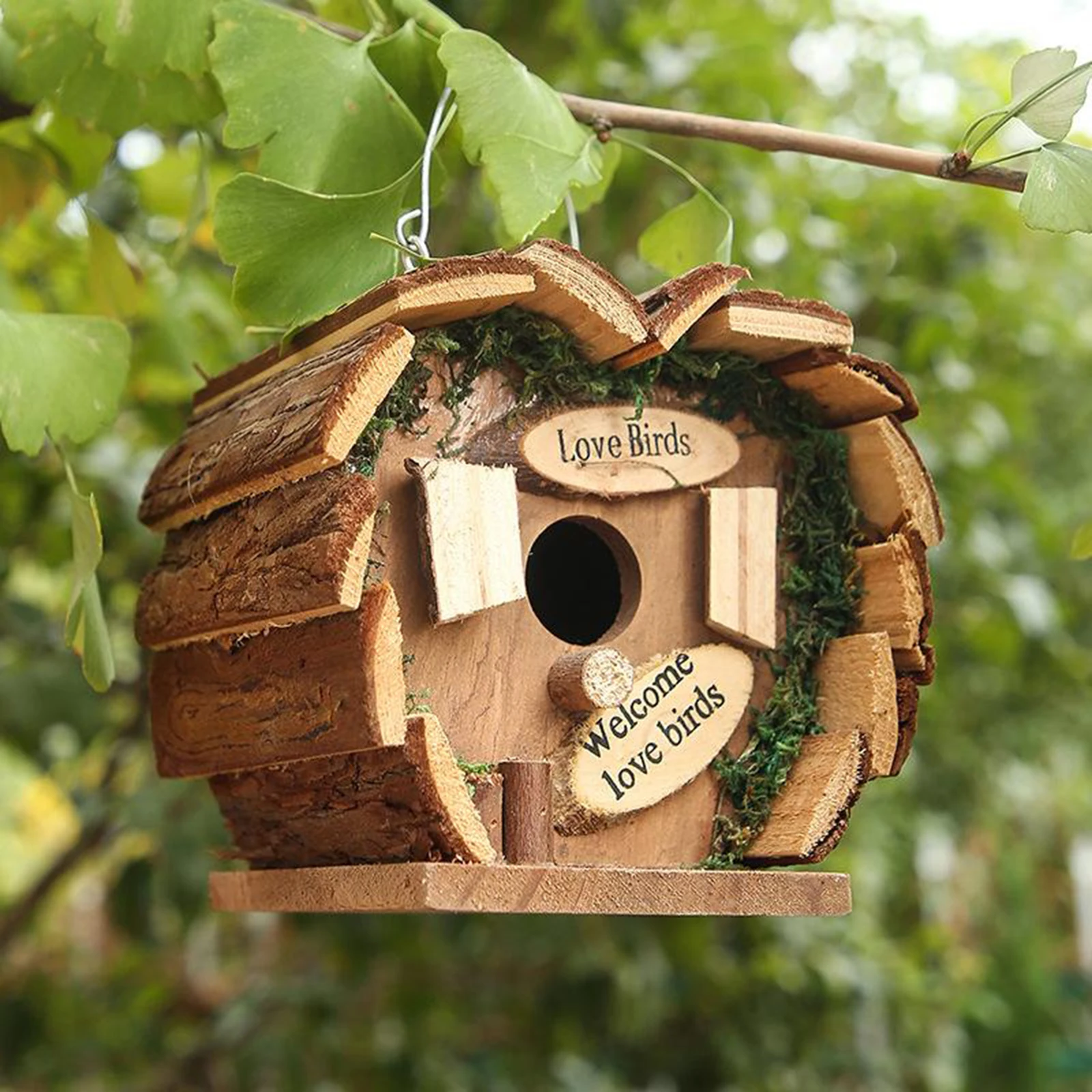 

Hanging Birdhouse Feeder Natural Wood Outdoor Bird Hanging Nest Birds House Box for Garden Decoration