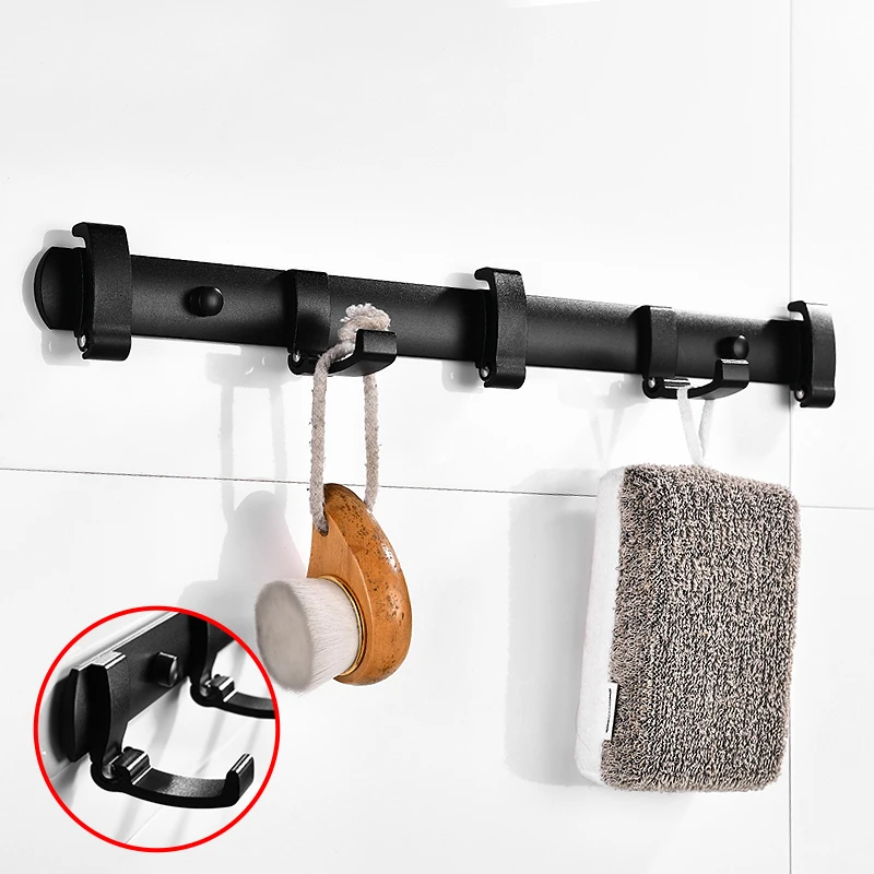 Черный алюминиевый складной крючок для халата настенные крючки ванной комнаты