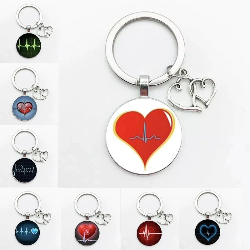 

Hot Grumpy Heartbeat Heartbeat Glass Cabochon Keychain Fashion Car Keychain Men And Women Personalized Gift