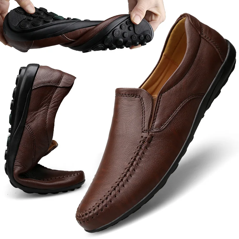 

2021 Men's Casual Shoes Breathable Slip-On Loafers male Platform Driving Or Work Shoes For Men Comfortable Shoes Leather Genuine