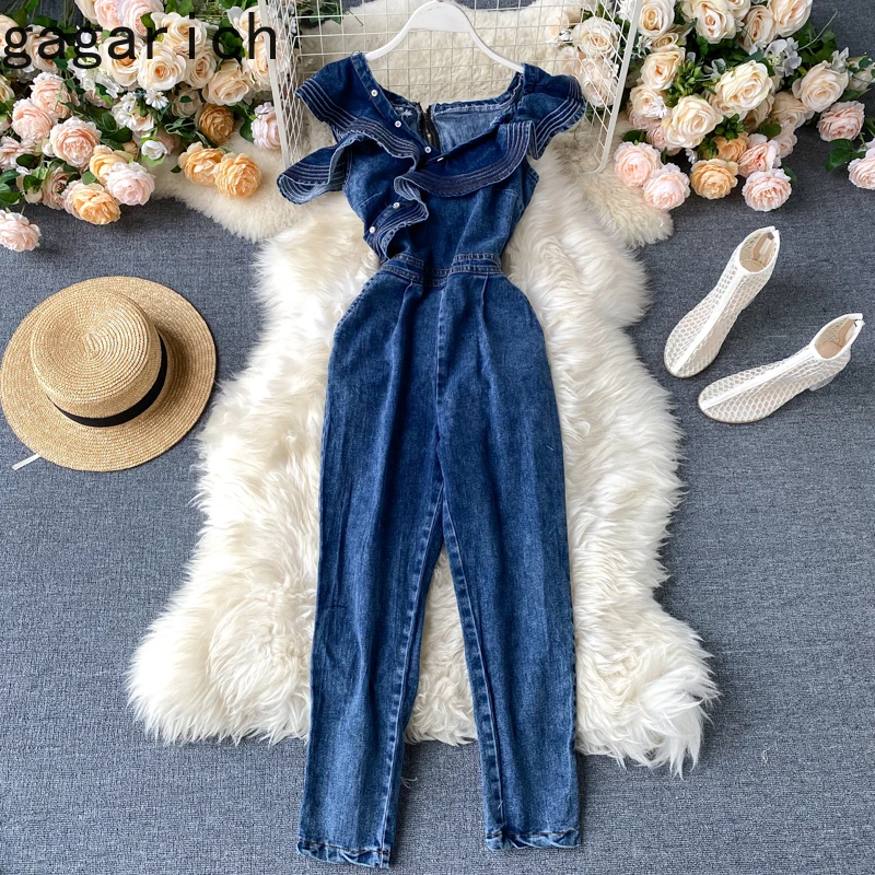 Женский джинсовый комбинезон Gagarich синий винтажный в стиле ретро Модный