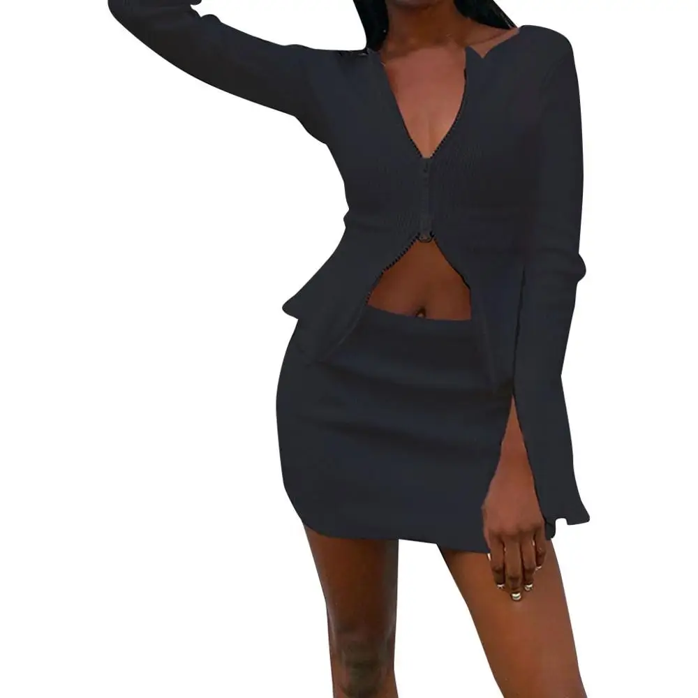 Зимние комплекты из 2 предметов женские сексуальные вечерние костюмы с юбкой на