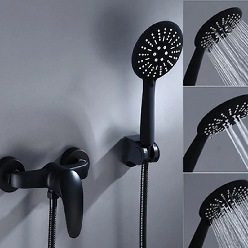 Черный настенный медный душевой клапан LASO для ванной комнаты с ручным смесителем