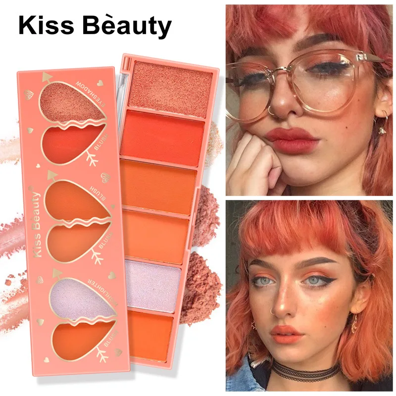 

Kiss Beauty Emotional Blush Dish Displays White Orange Nude Make Up Gloss Eye Shadow Six Color Rouge Eyeshadow Palette Cosmetics