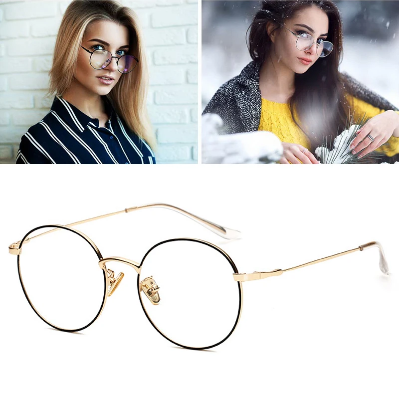 

Feishini Round Frame Computer Glasses Women Rays Radiation Eyeglasses Frames Metal Unisex Anti Blue Light Glasses Men Optical