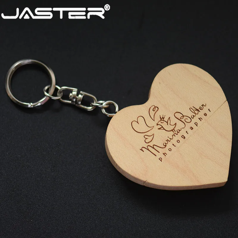 JASTER (free custom logo) walnut wooden heart + gift box USB flash drive creative pendrive 8GB 16GB 32GB 64GB memory | Компьютеры и