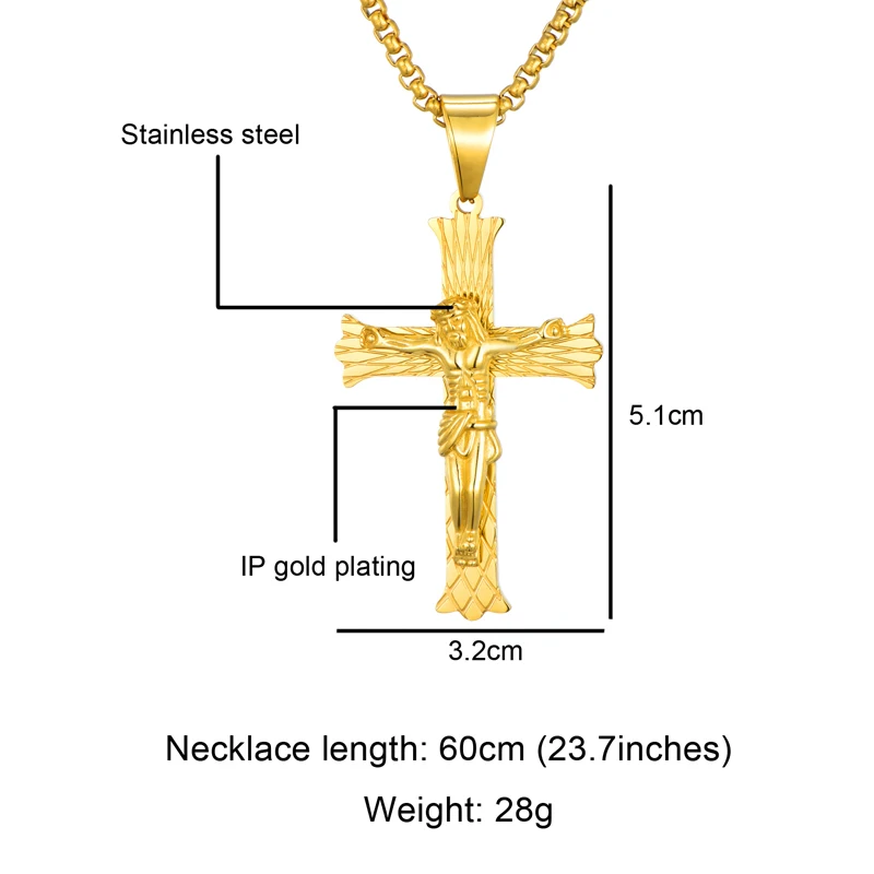 

316L Stainless Steel INRI Jesus Cross Necklace Men Christian Crucifix Pendant For Male Religious Jewelry