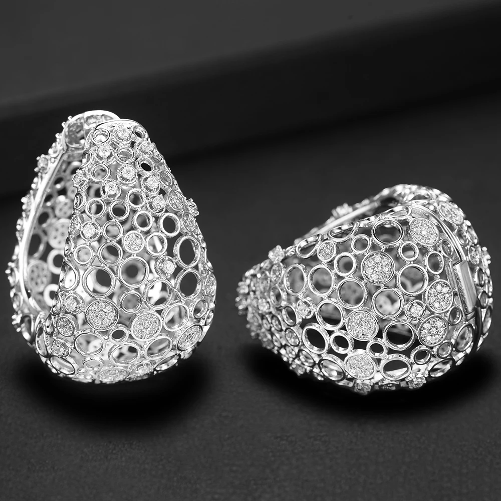 GODKI Luxury Hollow Fat/Wide Chic Hoop Earrings For Women Earrings Jewelry Charms Elegant Full Mirco Cubic Zircon Dubai Wedding