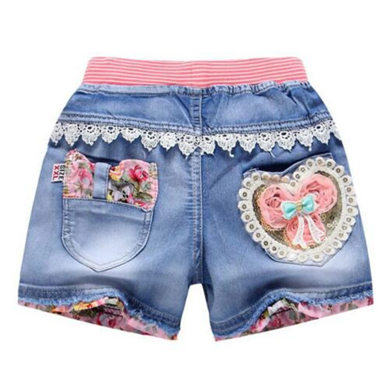 Denim Shorts for Girls Summer Baby Girl Jean Short Pants Teen Children Casual Patchwork Elastic Waist Lace Trousers | Детская одежда и