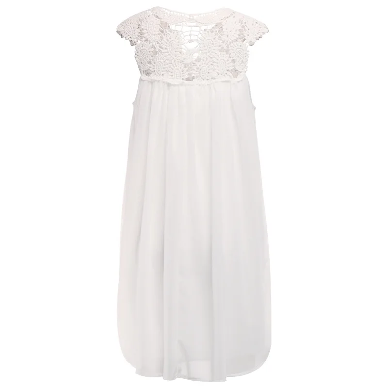 

2019 Women's Bohemia Summer Elegant Dress Lace Patchwork Loose Sexy Dress Short Sleeve Chiffon White Beach Dress Women Dresses
