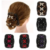 new vintage elastic hairpin stretch hair comb flower decor beaded hair magic comb clip beads pin ladies hair styling tool