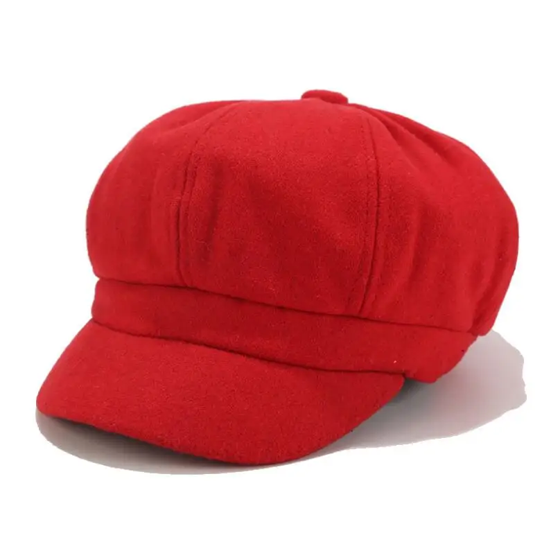 High quality Autumn Winter fashion women's woolen hat solid simple caps octagonal cap female visors navy 8 colors khaki |