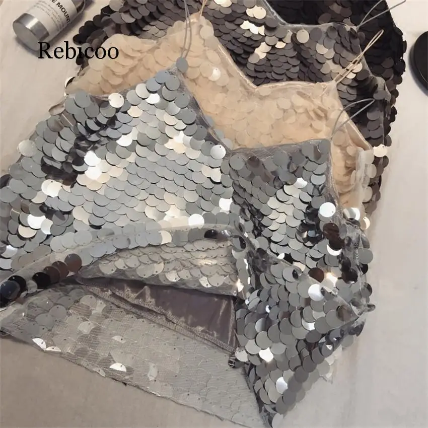 Новая модная летняя пикантная женская без рукавов расшитое блестками с v