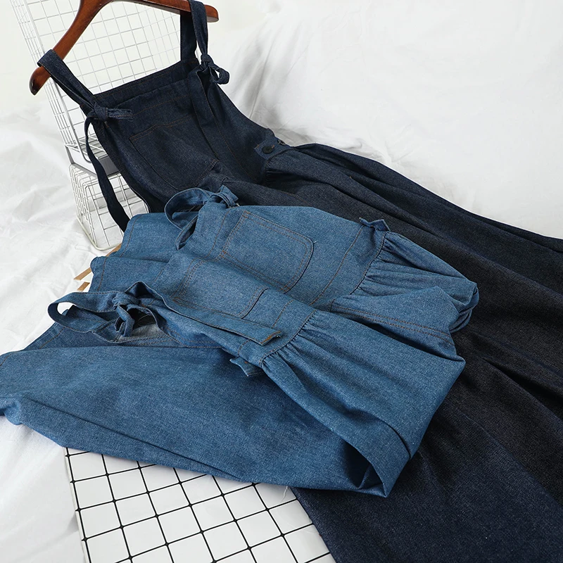 2019 Новая мода Женская одежда джинсовое платье без рукавов Спагетти ремень зимнее