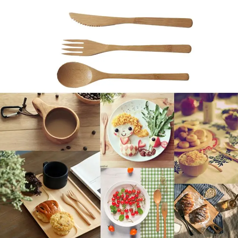 Набор столовых приборов из бамбука портативный деревянный набор нож вилка ложка