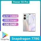 Быстрая доставка DHL, Смартфон Honor 50 Pro, 6,72 дюйма, 120 Гц, 100 МП, 100 Вт, суперзарядное устройство, сканер отпечатков пальцев, Snapdragon 778G, NFC, OTA