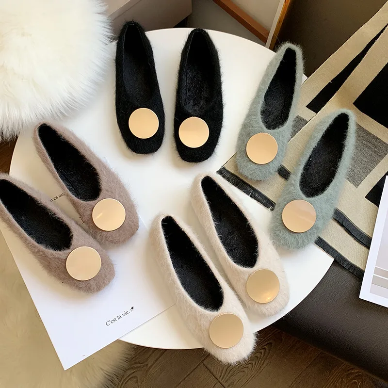 

Women Shoes Autumn Female Footwear Slip-on Casual Sneaker Modis All-Match Loafers Fur Round Toe Shallow Mouth Fall Dress Slip On