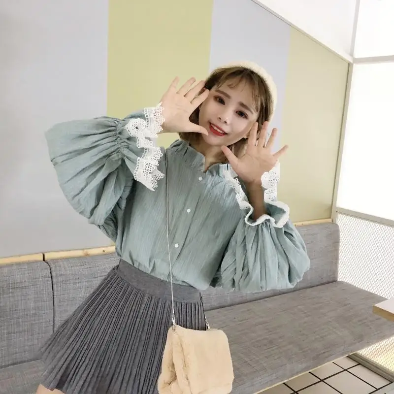 Blusas mujer de moda милые стильные осенние новые женские топы и блузки с круглым вырезом