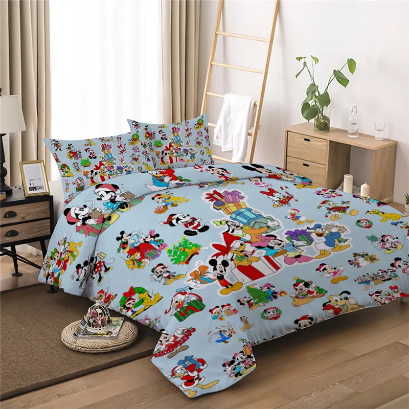 

Disney Duvet Cover Set Christmas Mickey Mouse Minnie Donald Duck Bed Clothes Double Queen King Xmas Bedding Set For Adult