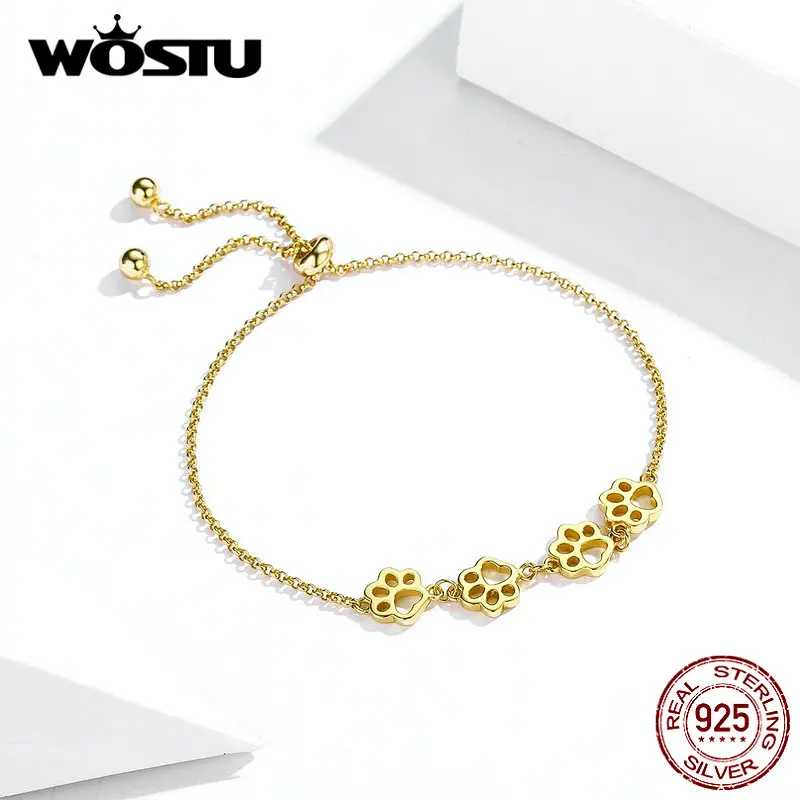 WOSTU 100% Настоящее серебро 925 пробы лапа тропа собака следа цепь звено браслеты для