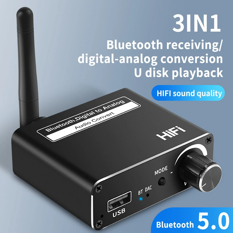 

Новинка 3 в 1 коаксиальный оптоволоконный Bluetooth-совместимый приемник 5,0 цифро-аналоговый аудио преобразователь U-диск воспроизведение AUX ада...