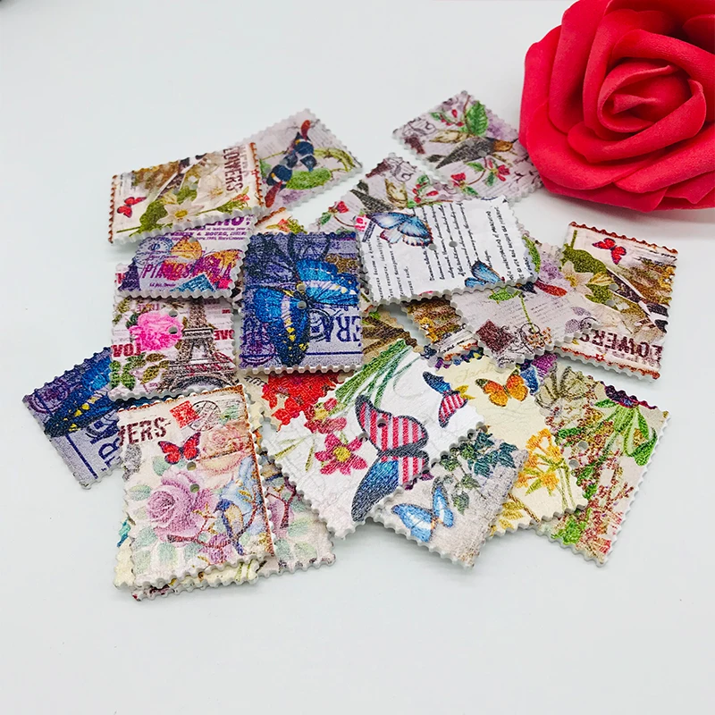 XINDONG прямоугольный штамп смешанный цветочный узор деревянные швейные кнопки для