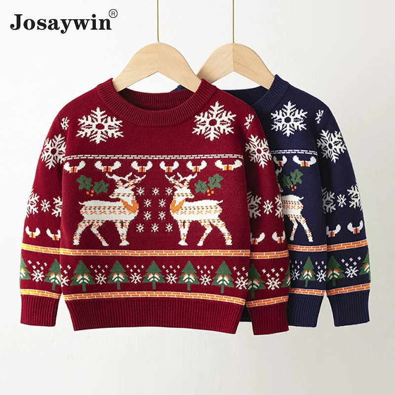 Christmas New Year Sweater for Girl Boys Kids O-Neck Print Cartoon Knitted Sweater Kids Pullover Children Jumpers 2 to 8 Years