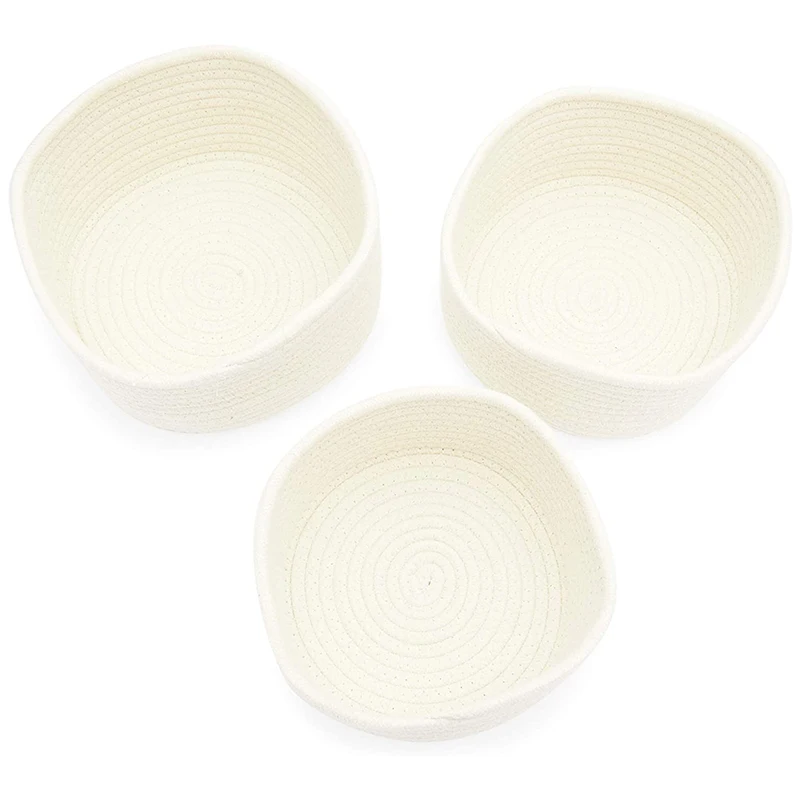 

Хлопковые тканые корзины для хранения, белые органайзеры, корзина тканая (3 размера, 3 упаковки)