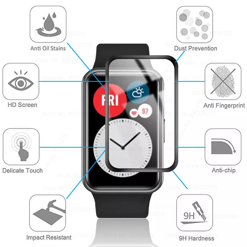 1-3PCS 9D Curved Soft Fiber Protective Glass For Huawei Watch Fit Mini Smartwatch Full Screen Protectors Film Cover Accessories