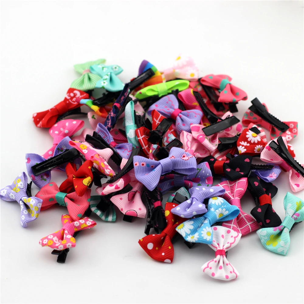 

10Pcs/Lot Mini Bow Hairgrips Sweet baby hair bows Girls Solid Dot/ Stripe Printing Whole Wrapped Safety Hair Clips Kids Hairpins
