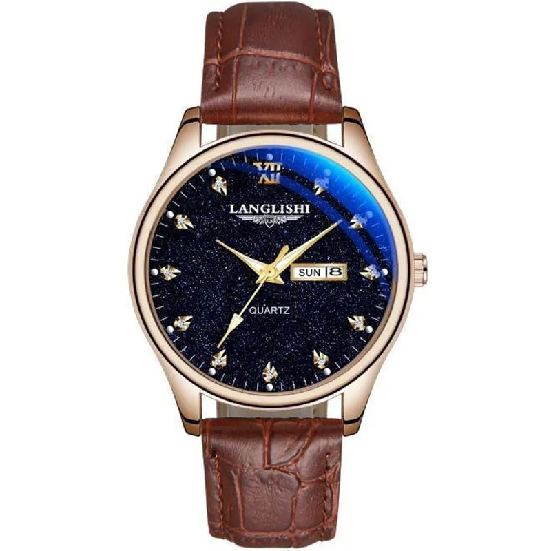 Часы LANGLISHI 2020 мужские модные спортивные из нержавеющей стали с кожаным ремешком