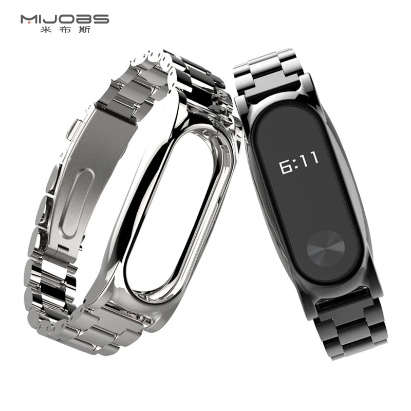 

Original mijobs Metal Strap For Xiaomi Mi Band 2 Screwless Stainless Steel Bracelet Wristbands Replace Accessories For Mi Band 2