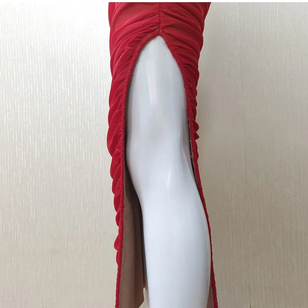 Женское облегающее Сетчатое платье средней длины красное черное с одним рукавом