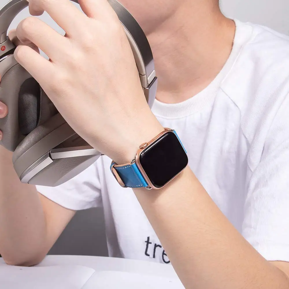 Ремешок из натуральной кожи для Apple Watch band 44 мм/40 мм iWatch 42 38 Высококачественный