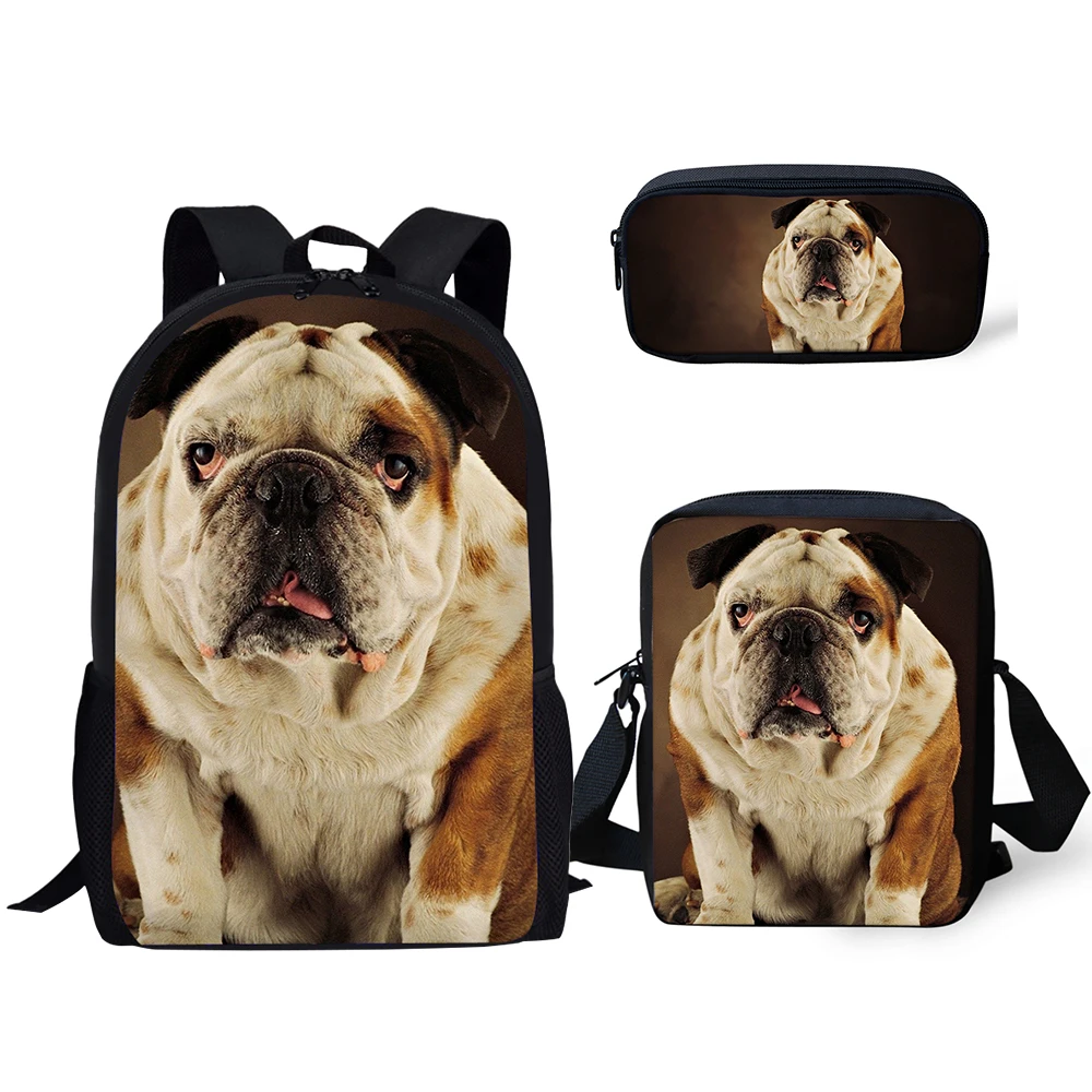 HaoYun Kids Fashion Backpack Funny Bulldogs Print Pattern School Bags Lovely Animal 3PC/Set Students Back to School Book Bags