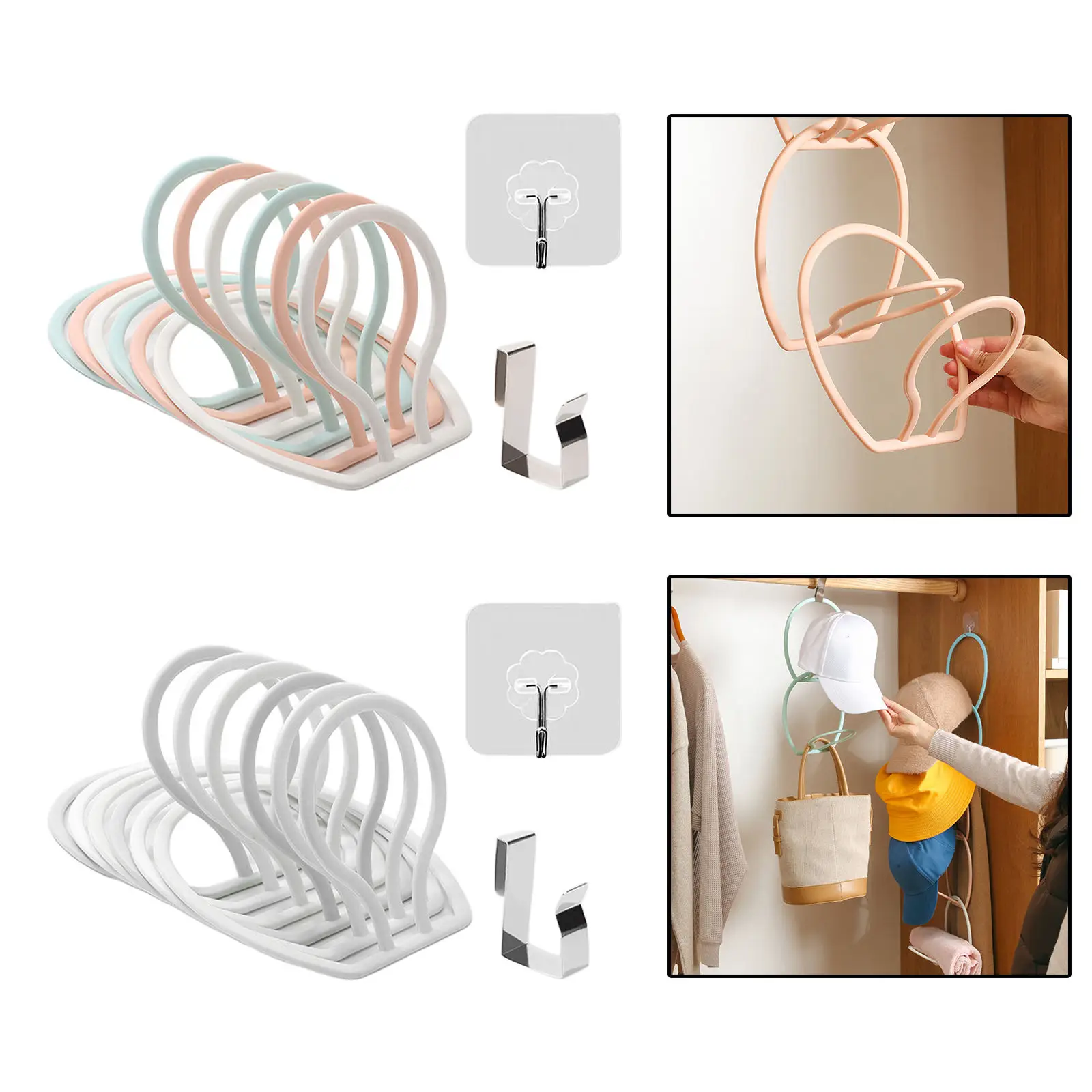 

6 колец, вешалка для шляп, декоративный крючок на клейкой основе, регулируемый круглый держатель для хранения шарфов