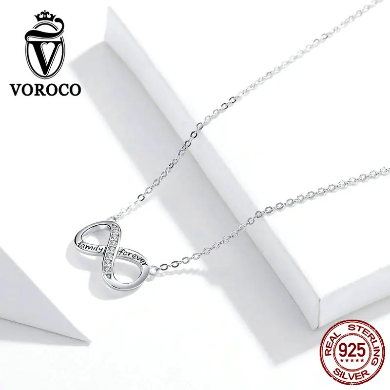 Voroco настоящий 925 пробы серебряный кулон ожерелье бесконечность Любовь Семья навсегда короткая цепочка ожерелье для женщин хорошее ювелирное изделие BKN352