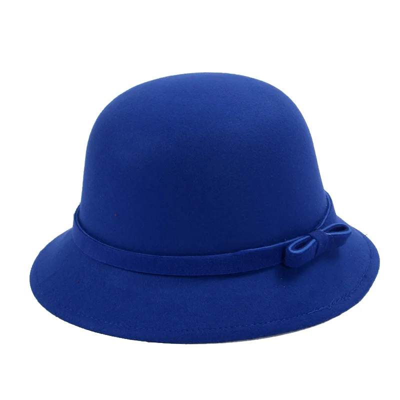 2021 Winter Elegant Women Foldable Wool Felt Bucket Hat With Brim Female Bow Fishing Hats Floppy Solid Caps Sun Protection