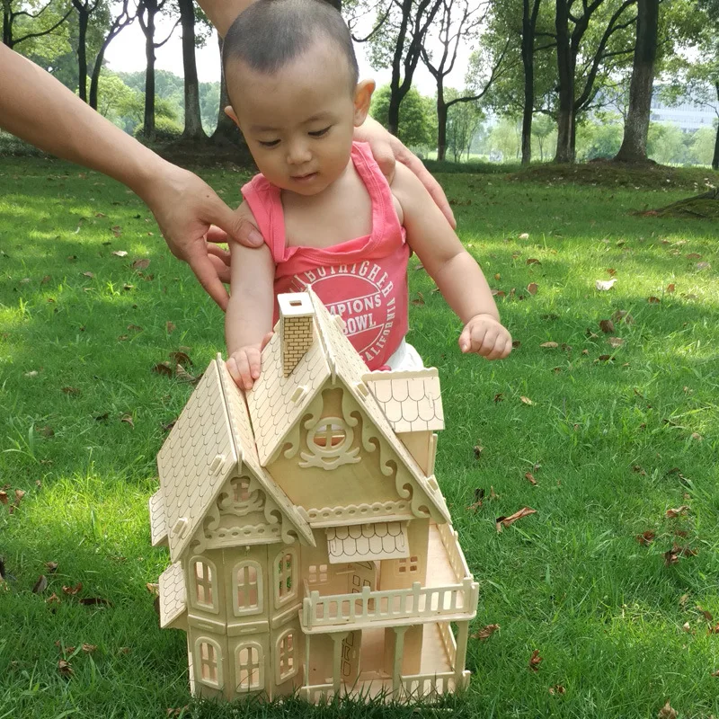 Деревянный 3D головоломка Дом DIY Кукольный дом вилла модель Собранный миниатюрный кукольный домик развивающие ролевые игры игрушки для детей девочек