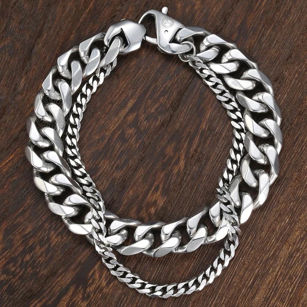 Мужской браслет в стиле хип хоп с двойной цепочкой серебряного цвета из