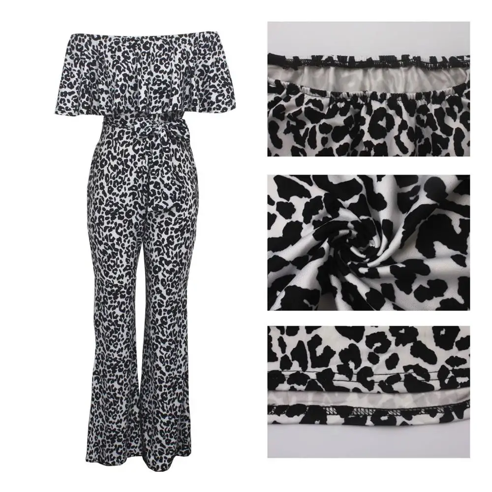 Женский леопардовый комбинезон с открытыми плечами и коротким рукавом |