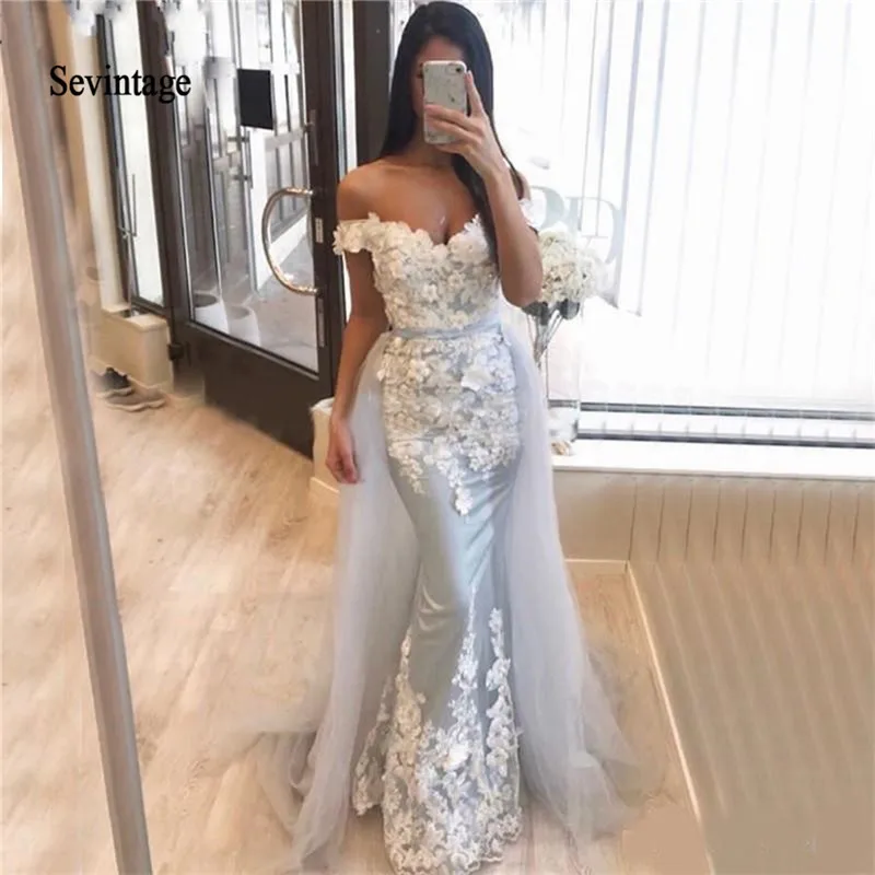 Белое кружевное платье с открытыми плечами Sevintage Русалка для выпускного